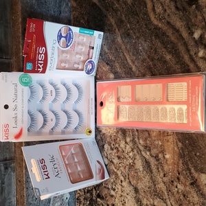 Bundle of 4. Two Kiss french nails. One eyelash and one gloss gel strip